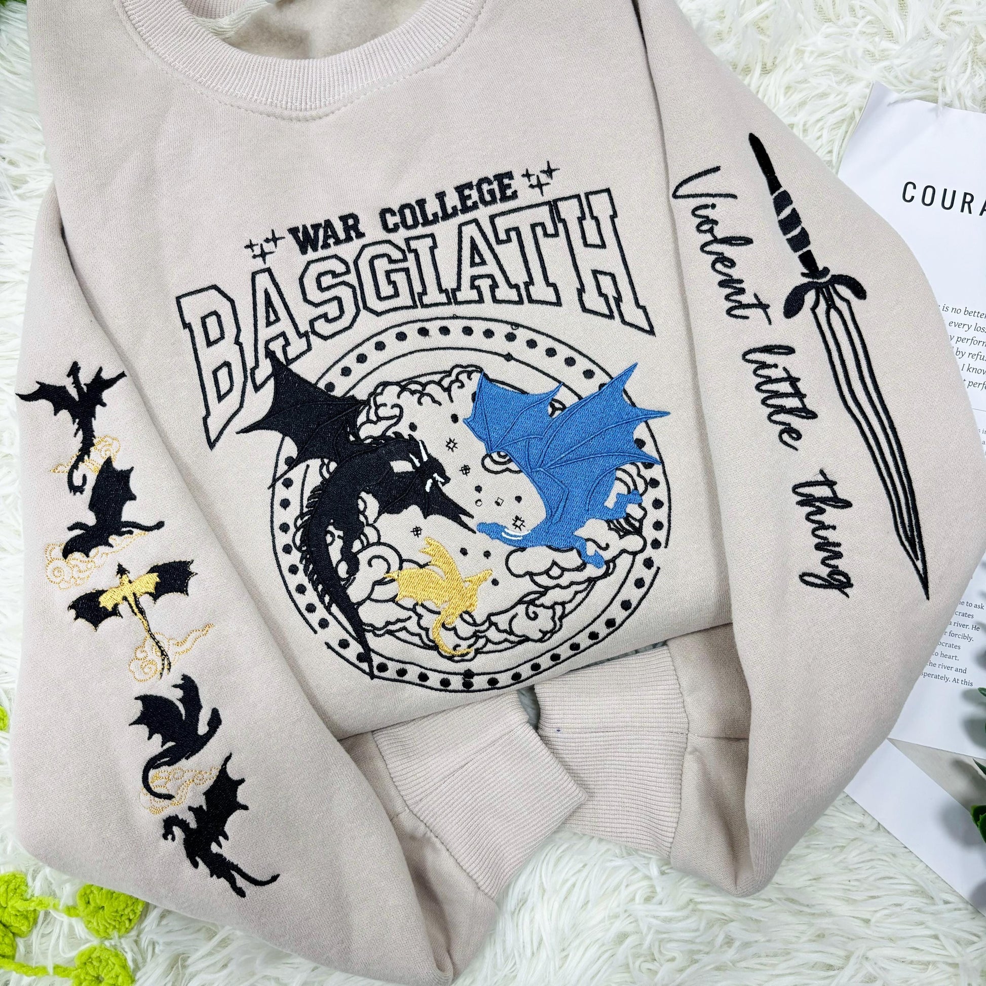 Basgiath War College Embroidered Sweatshirt | Fourth Wing Sweatshirt Gift for Book Lover | Violet Sorrengail Shirt | Fantasy Book Dragon