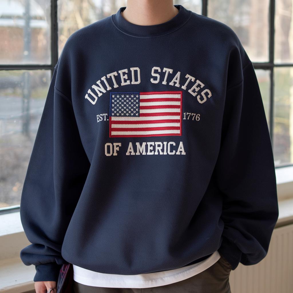 Embroidered America Flags Sweatshirt, Embroidered USA Sweatshirt, July 4th Sweatshirt, Independence Day United States Of American Sweatshirt