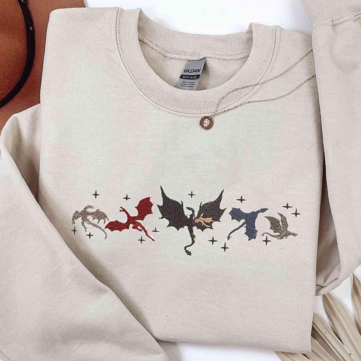 Embroidered Fourth Wing Sweatshirt – Basgiath War College Crewneck – Fantasy Dragon Reader Gift – Bookish Embroidery Sweater