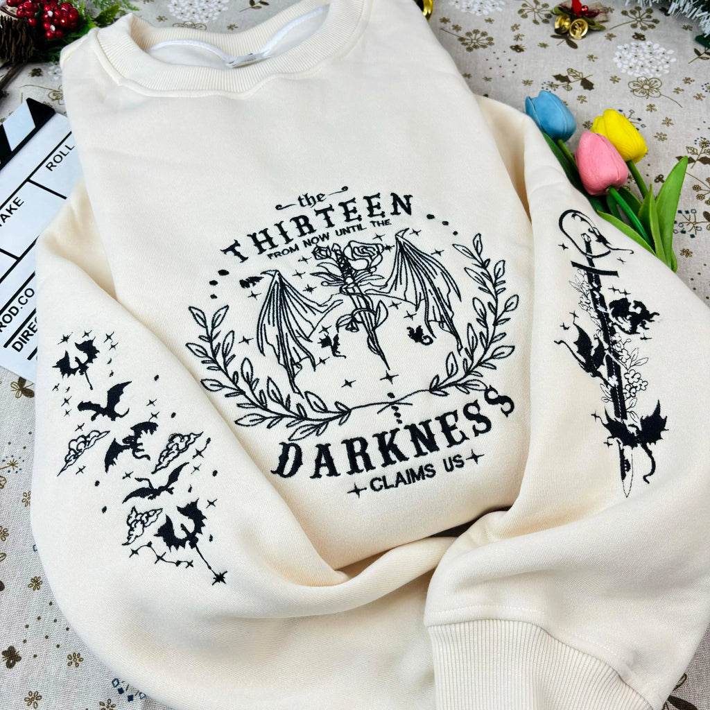 The Thirteen Throne Of Glass Embroidered Sweatshirt, From Now Until the Darkness Claims Us Embroidered Shirt, Fastastic Reader