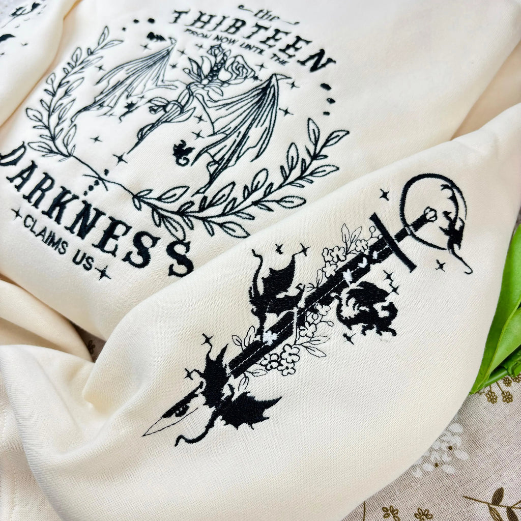 The Thirteen Throne Of Glass Embroidered Sweatshirt, From Now Until the Darkness Claims Us Embroidered Shirt, Fastastic Reader