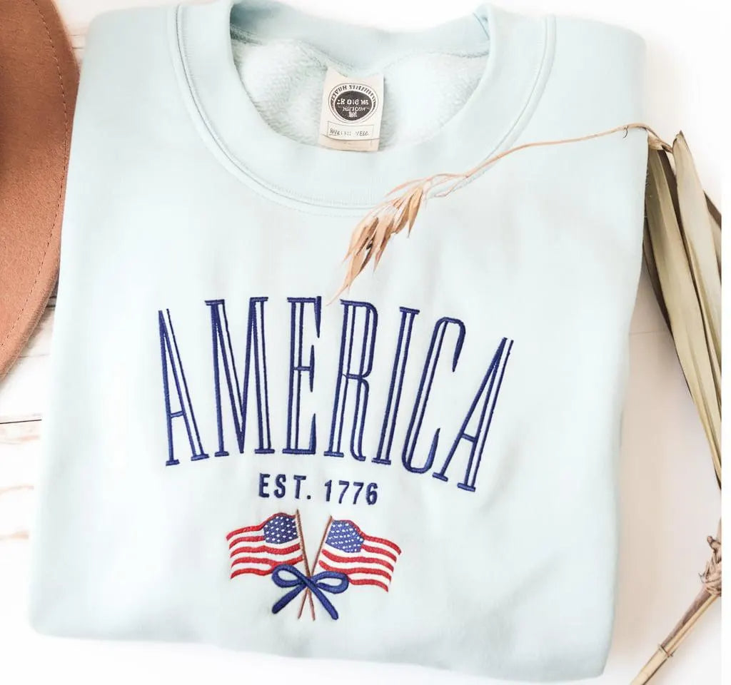 Floral American Flag Embroidered Comfort Colors Crewneck Sweatshirt, Vintage Inspired 4th of July Summer (Copy)