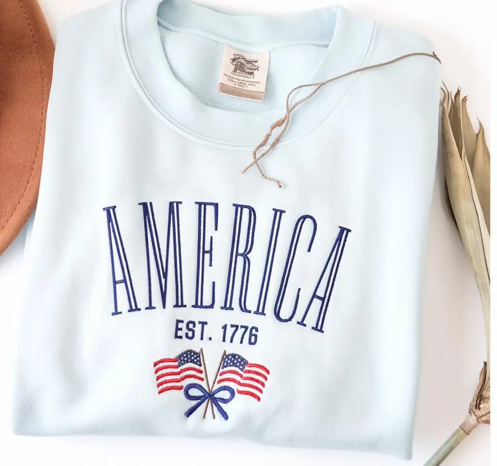 Floral American Flag Embroidered Comfort Colors Crewneck Sweatshirt, Vintage Inspired 4th of July Summer (Copy)