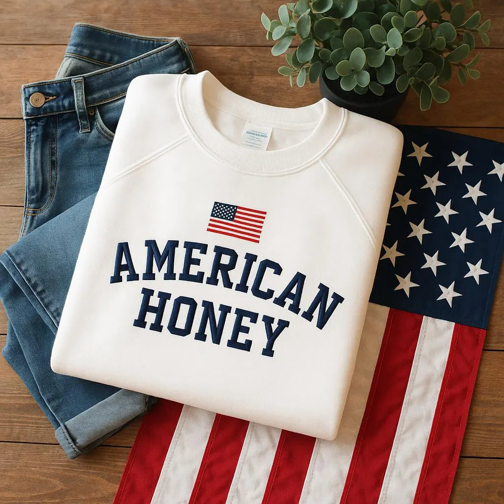 United States of America Embroidered Sweatshirt – Patriotic USA Flag Hoodie or Tee, EST 1776 Independence