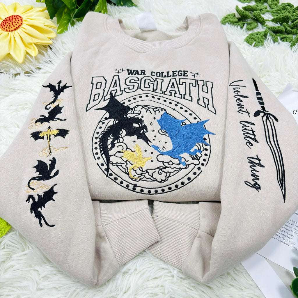 Basgiath War College Embroidered Sweatshirt | Fourth Wing Sweatshirt Gift for Book Lover | Violet Sorrengail Shirt | Fantasy Book Dragon