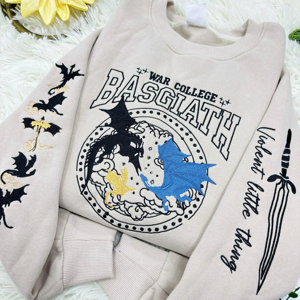 Basgiath War College Embroidered Sweatshirt | Fourth Wing Sweatshirt Gift for Book Lover | Violet Sorrengail Shirt | Fantasy Book Dragon