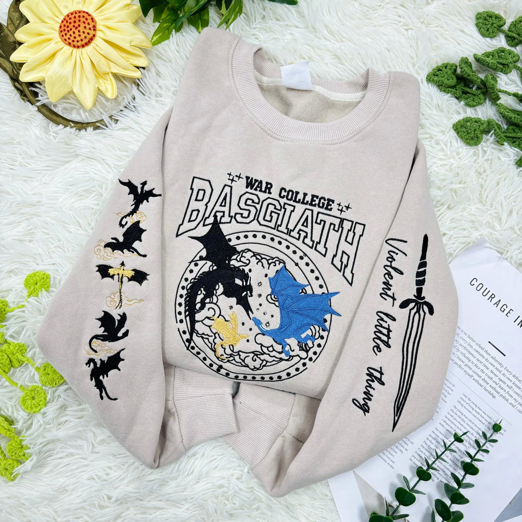 Basgiath War College Embroidered Sweatshirt | Fourth Wing Sweatshirt Gift for Book Lover | Violet Sorrengail Shirt | Fantasy Book Dragon