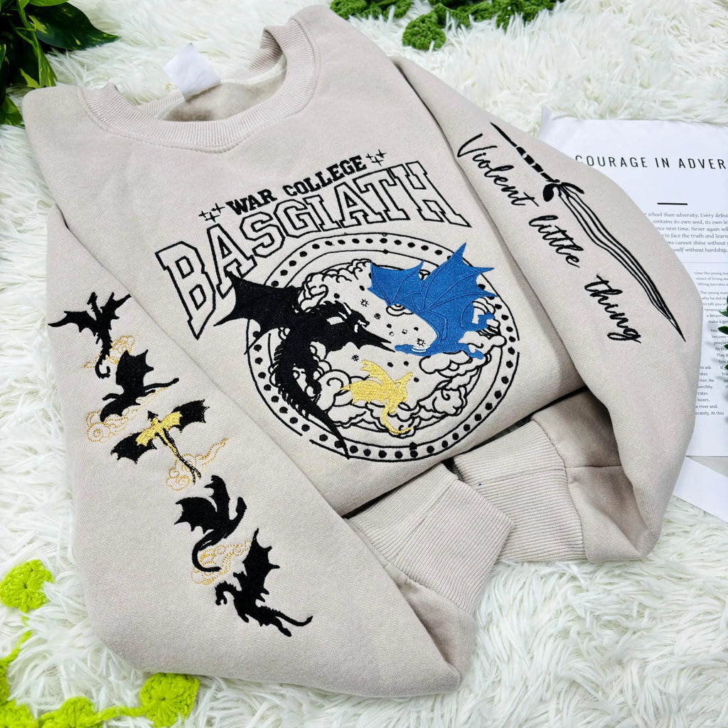Basgiath War College Embroidered Sweatshirt | Fourth Wing Sweatshirt Gift for Book Lover | Violet Sorrengail Shirt | Fantasy Book Dragon