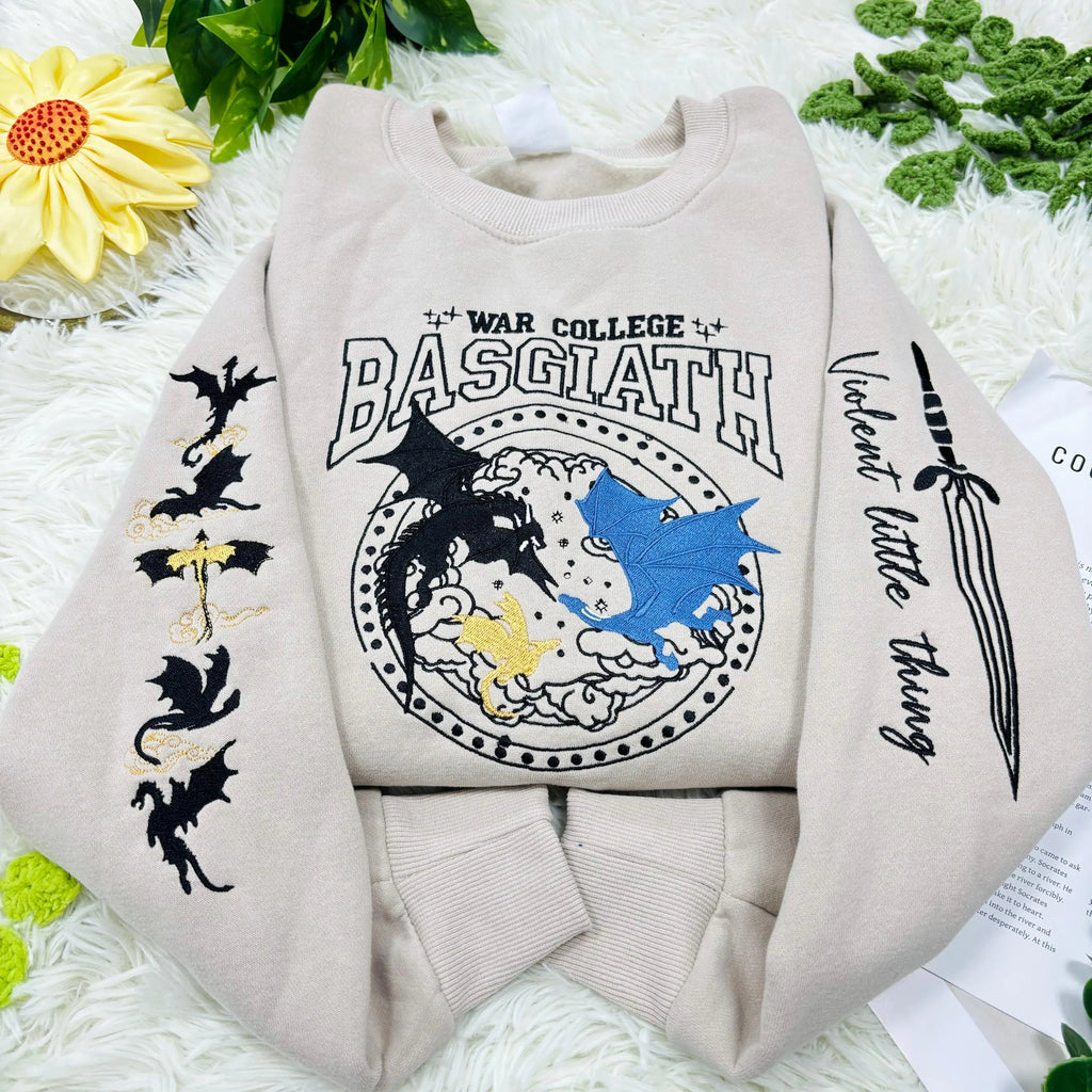 Basgiath War College Embroidered Sweatshirt | Fourth Wing Sweatshirt Gift for Book Lover | Violet Sorrengail Shirt | Fantasy Book Dragon