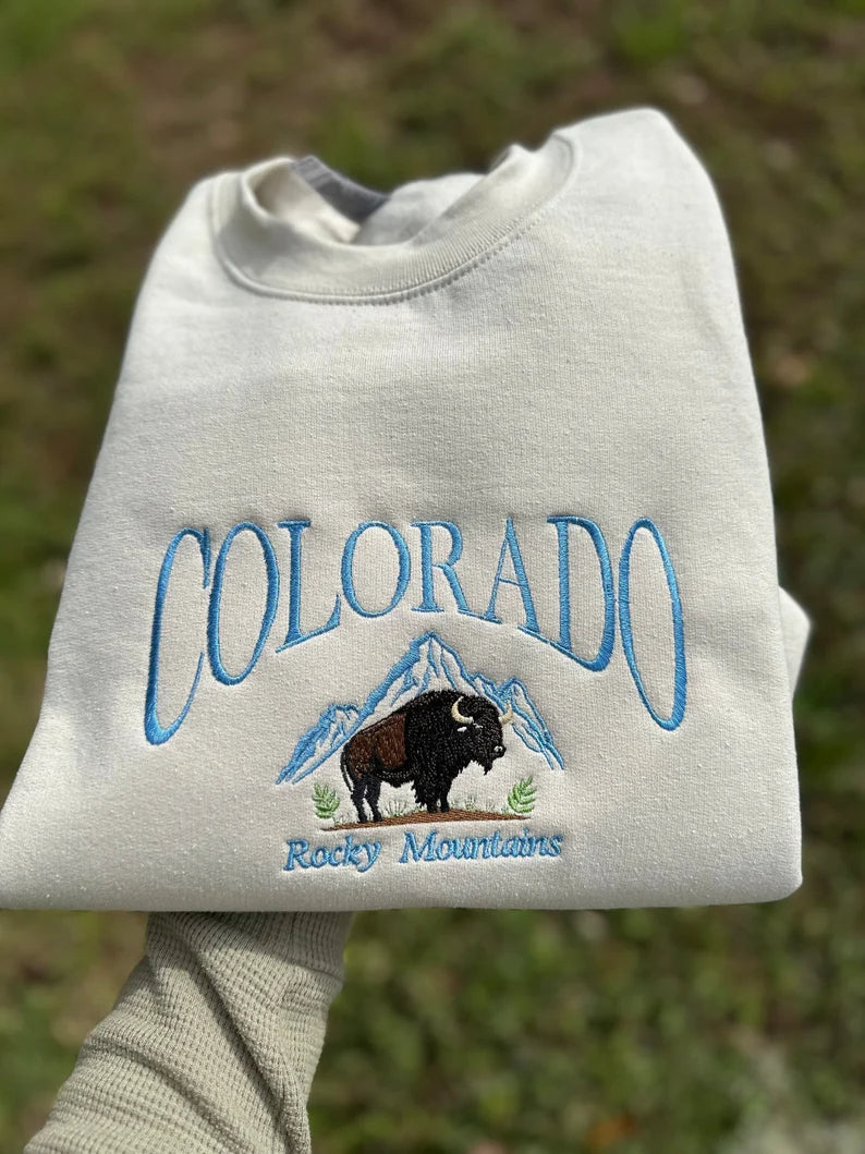Colorado Bison Embroidered Sweatshirt, Colorado Mountain Embroidered Sweatshirt