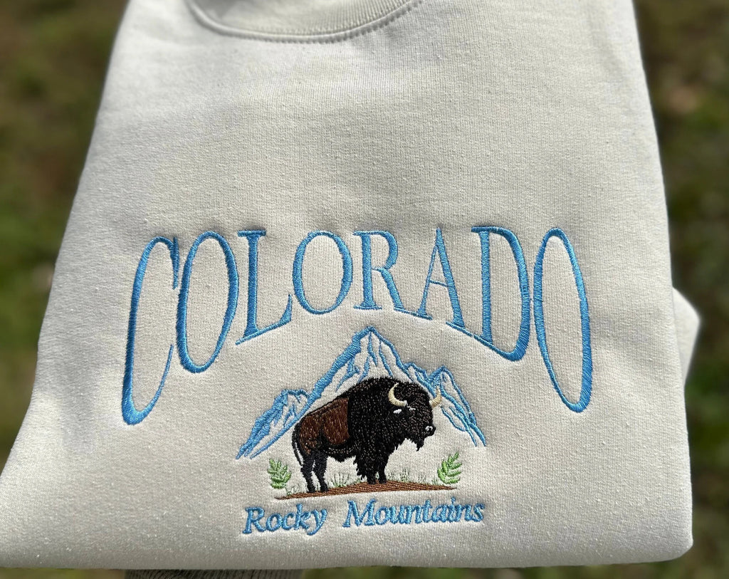 Colorado Bison Embroidered Sweatshirt, Colorado Mountain Embroidered Sweatshirt