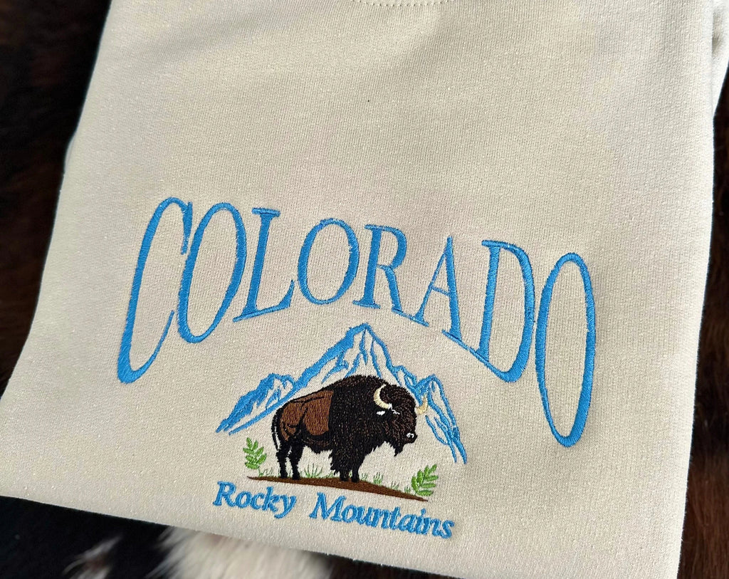 Colorado Bison Embroidered Sweatshirt, Colorado Mountain Embroidered Sweatshirt