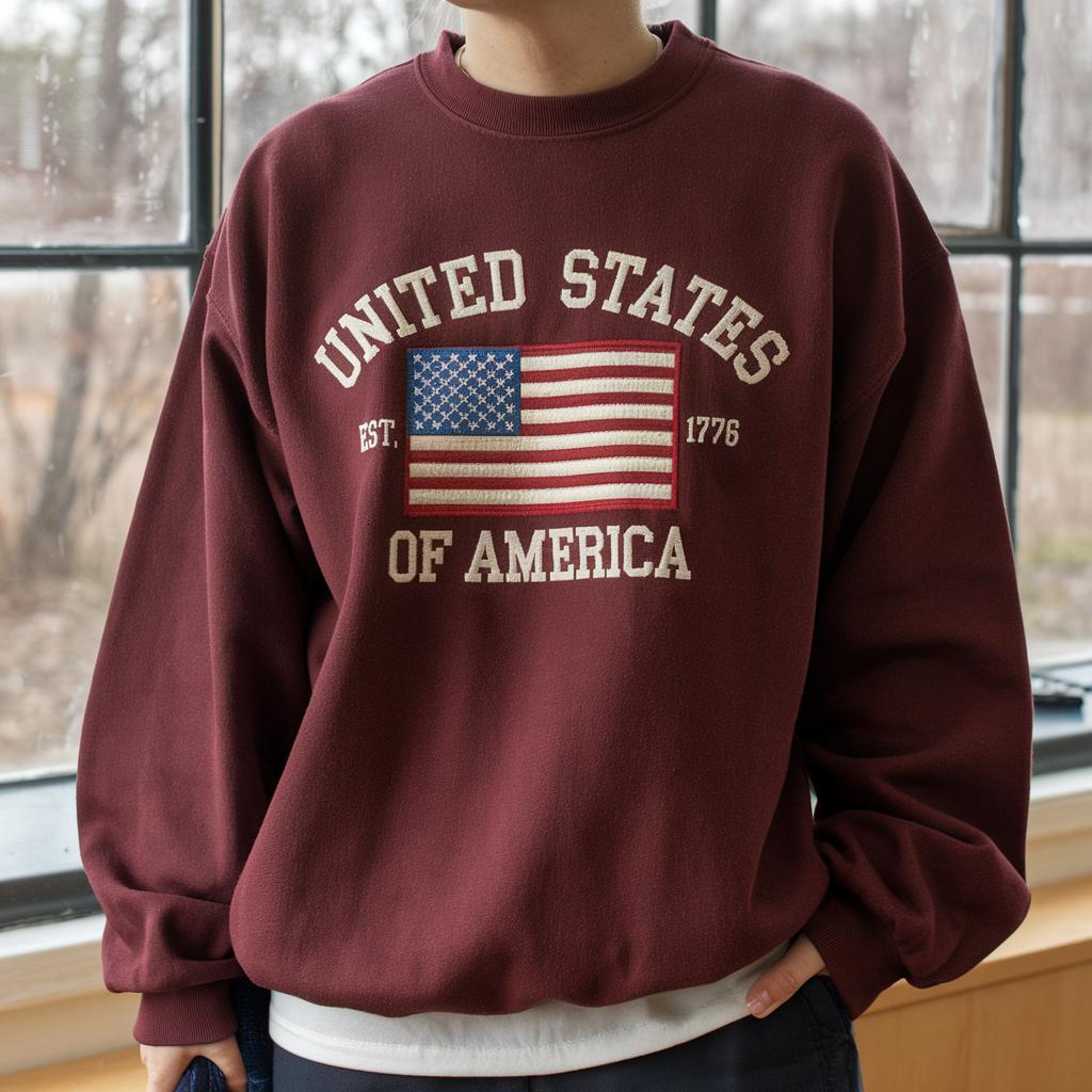 Embroidered America Flags Sweatshirt, Embroidered USA Sweatshirt, July 4th Sweatshirt, Independence Day United States Of American Sweatshirt