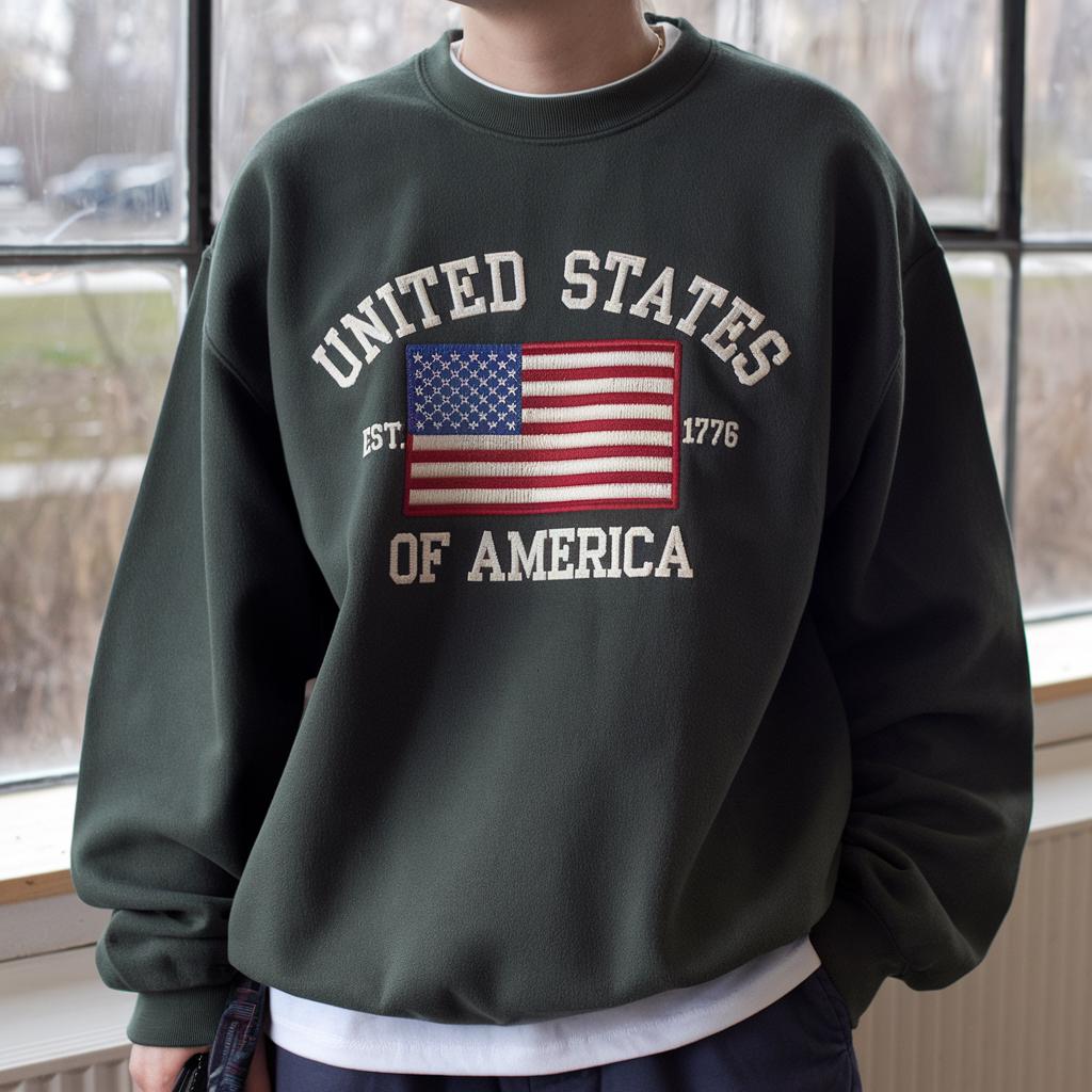 Embroidered America Flags Sweatshirt, Embroidered USA Sweatshirt, July 4th Sweatshirt, Independence Day United States Of American Sweatshirt
