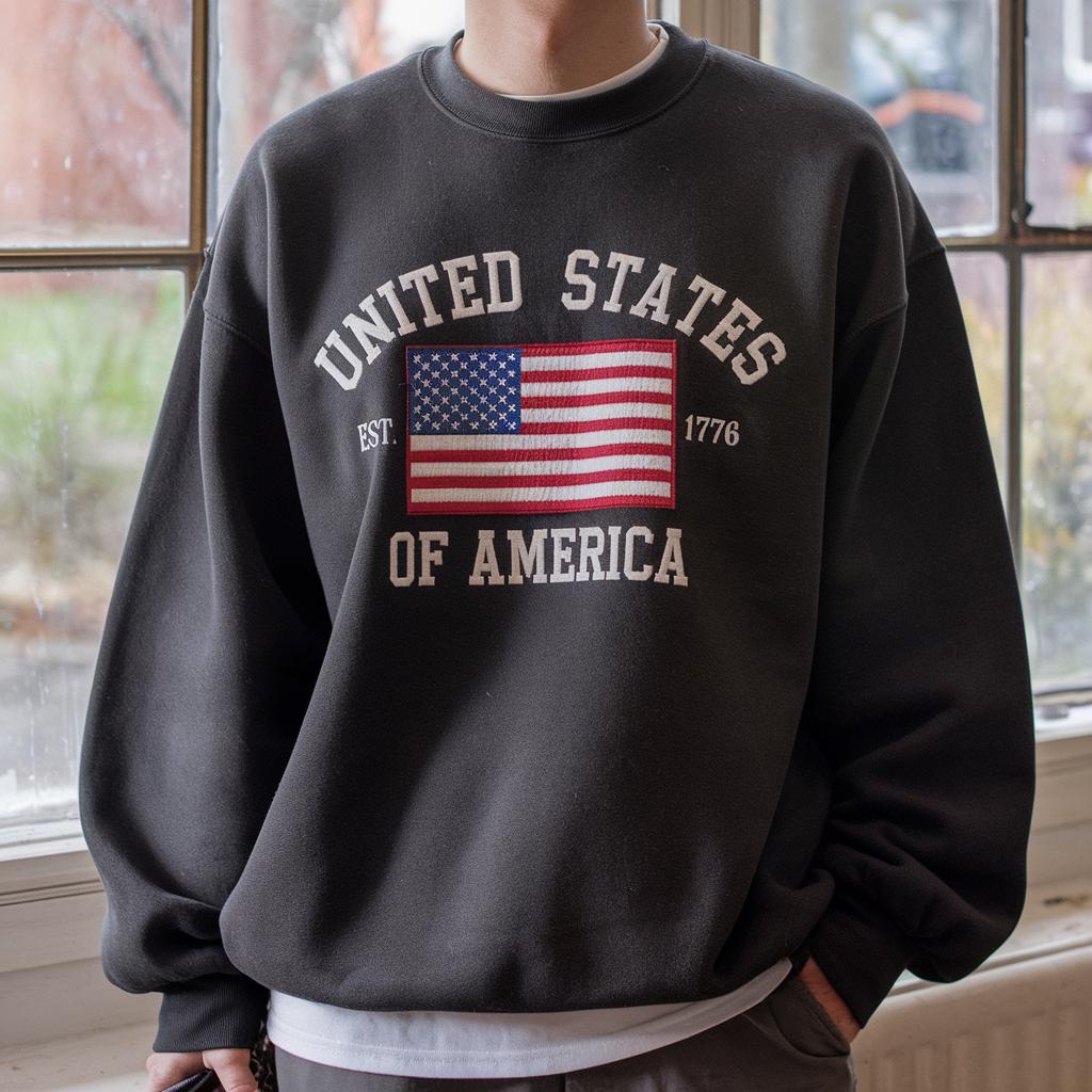Embroidered America Flags Sweatshirt, Embroidered USA Sweatshirt, July 4th Sweatshirt, Independence Day United States Of American Sweatshirt