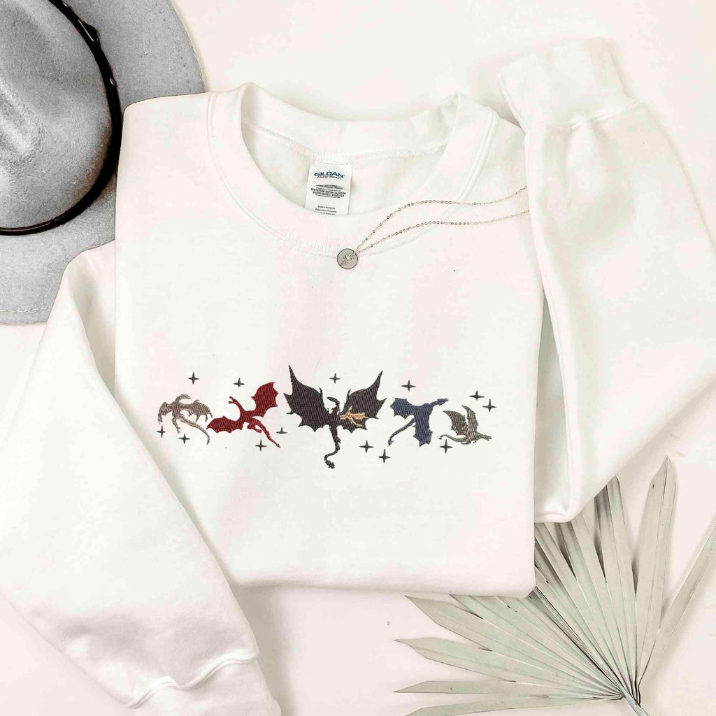 Embroidered Fourth Wing Sweatshirt – Basgiath War College Crewneck – Fantasy Dragon Reader Gift – Bookish Embroidery Sweater