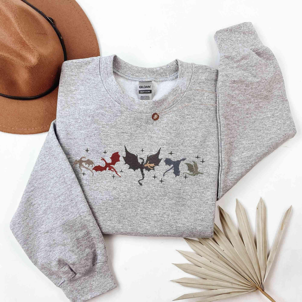 Embroidered Fourth Wing Sweatshirt – Basgiath War College Crewneck – Fantasy Dragon Reader Gift – Bookish Embroidery Sweater