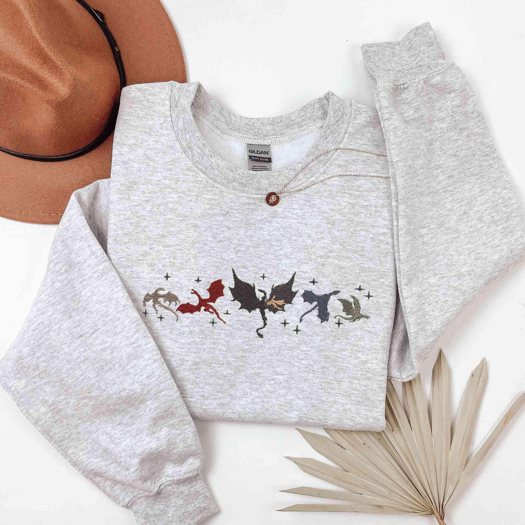 Embroidered Fourth Wing Sweatshirt – Basgiath War College Crewneck – Fantasy Dragon Reader Gift – Bookish Embroidery Sweater