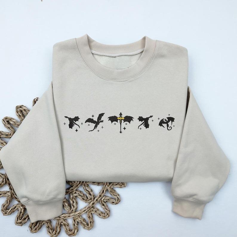 Embroidered Fourth Wing Sweatshirt, Basgiath War College Embroidered Sweatshirt, Fantasy Book Dragon Shirt, Bookish Shirt