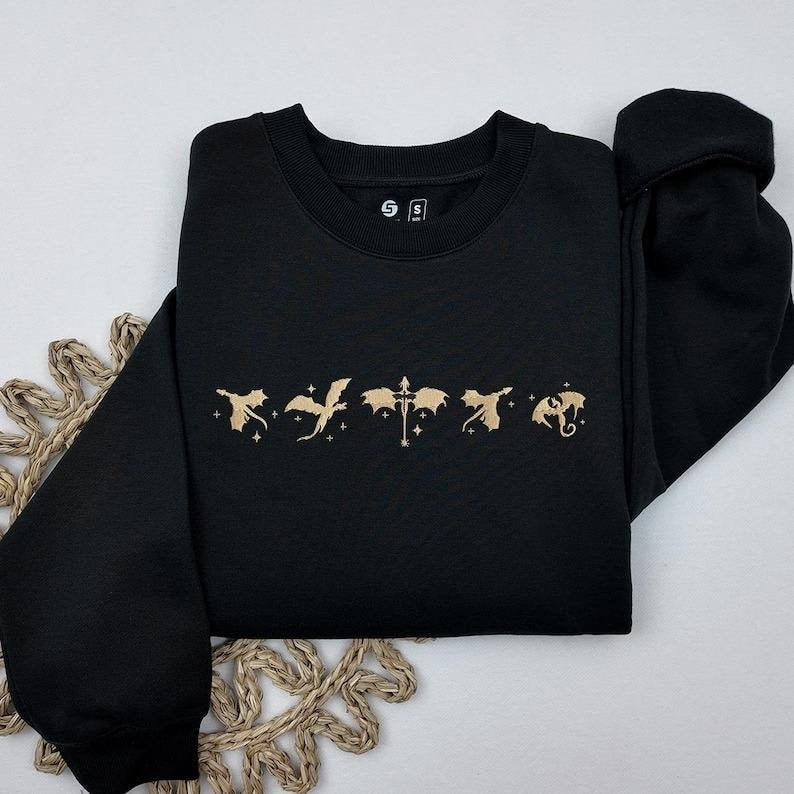 Embroidered Fourth Wing Sweatshirt, Basgiath War College Embroidered Sweatshirt, Fantasy Book Dragon Shirt, Bookish Shirt