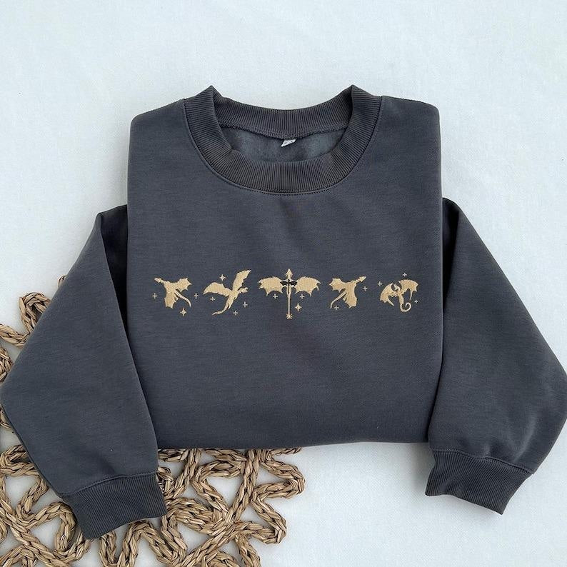 Embroidered Fourth Wing Sweatshirt, Basgiath War College Embroidered Sweatshirt, Fantasy Book Dragon Shirt, Bookish Shirt