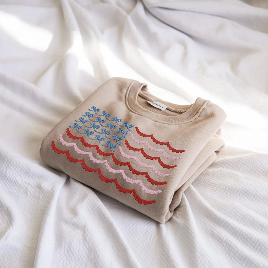 Embroidered USA Flag Sweatshirt | Cute Patriotic 4th of July Crewneck | Vintage Flag Pullover | USA 1776 Embroidery
