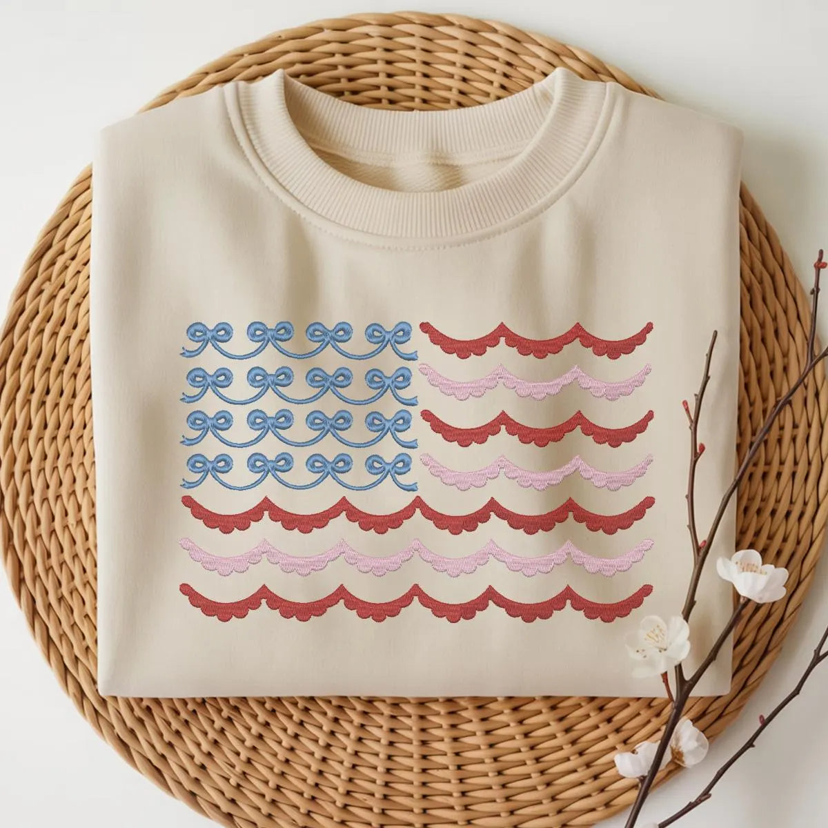 Embroidered USA Flag Sweatshirt | Cute Patriotic 4th of July Crewneck | Vintage Flag Pullover | USA 1776 Embroidery