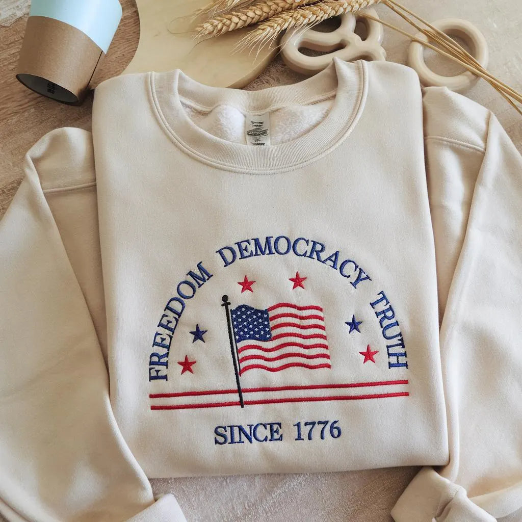 FDT Freedom Democracy Truth Embroidered Sweatshirt, Political Activist, Protest Shirt Democracy, Anti Trump