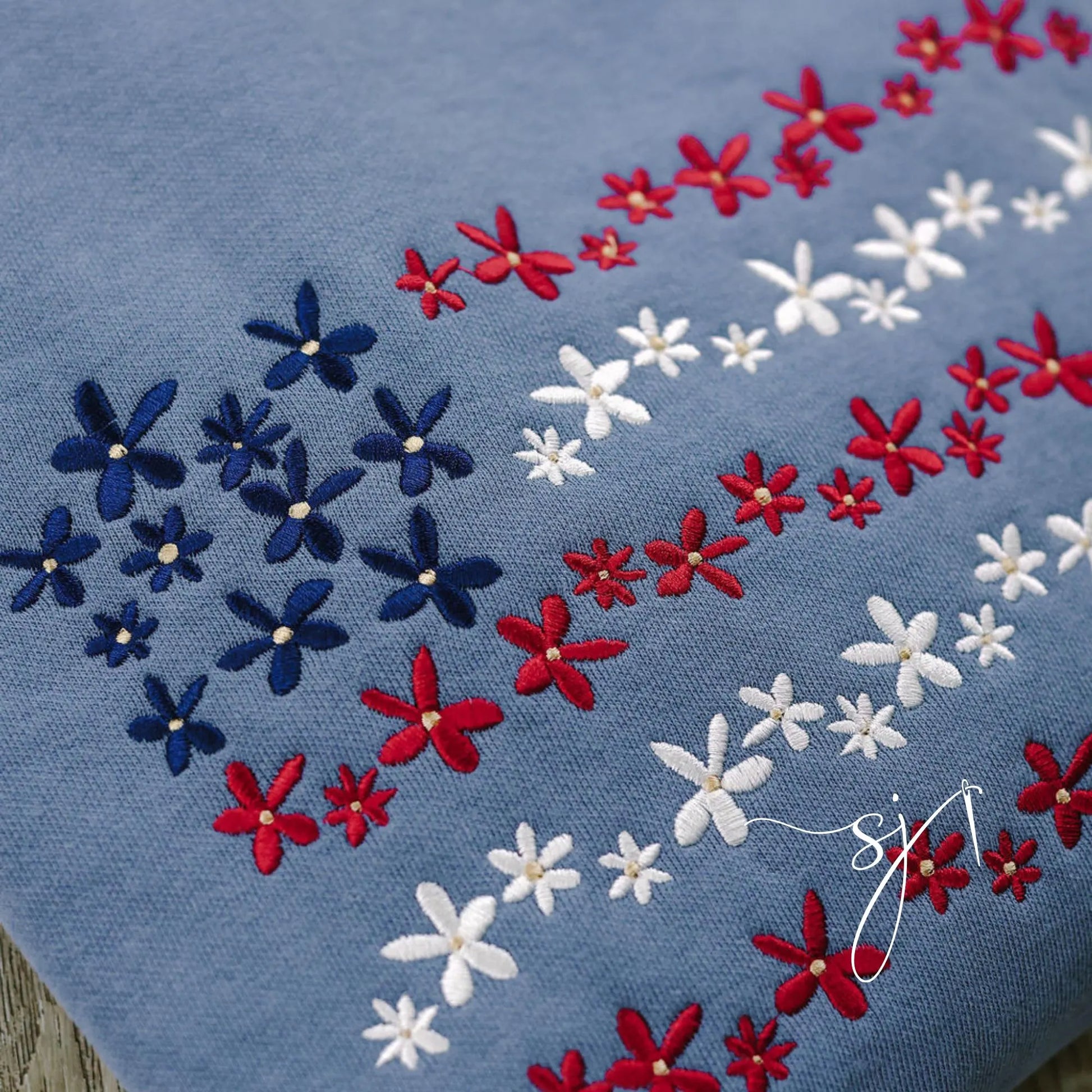 Floral American Flag Embroidered Comfort Colors Crewneck Sweatshirt, Vintage Inspired 4th of July Summer