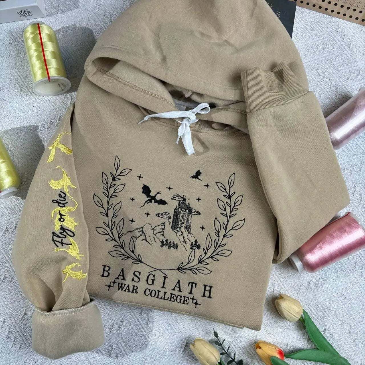Fourth Wing Series Embroidered Sweatshirt, Basgiath War College Hoodie, Fly or Die Shirt