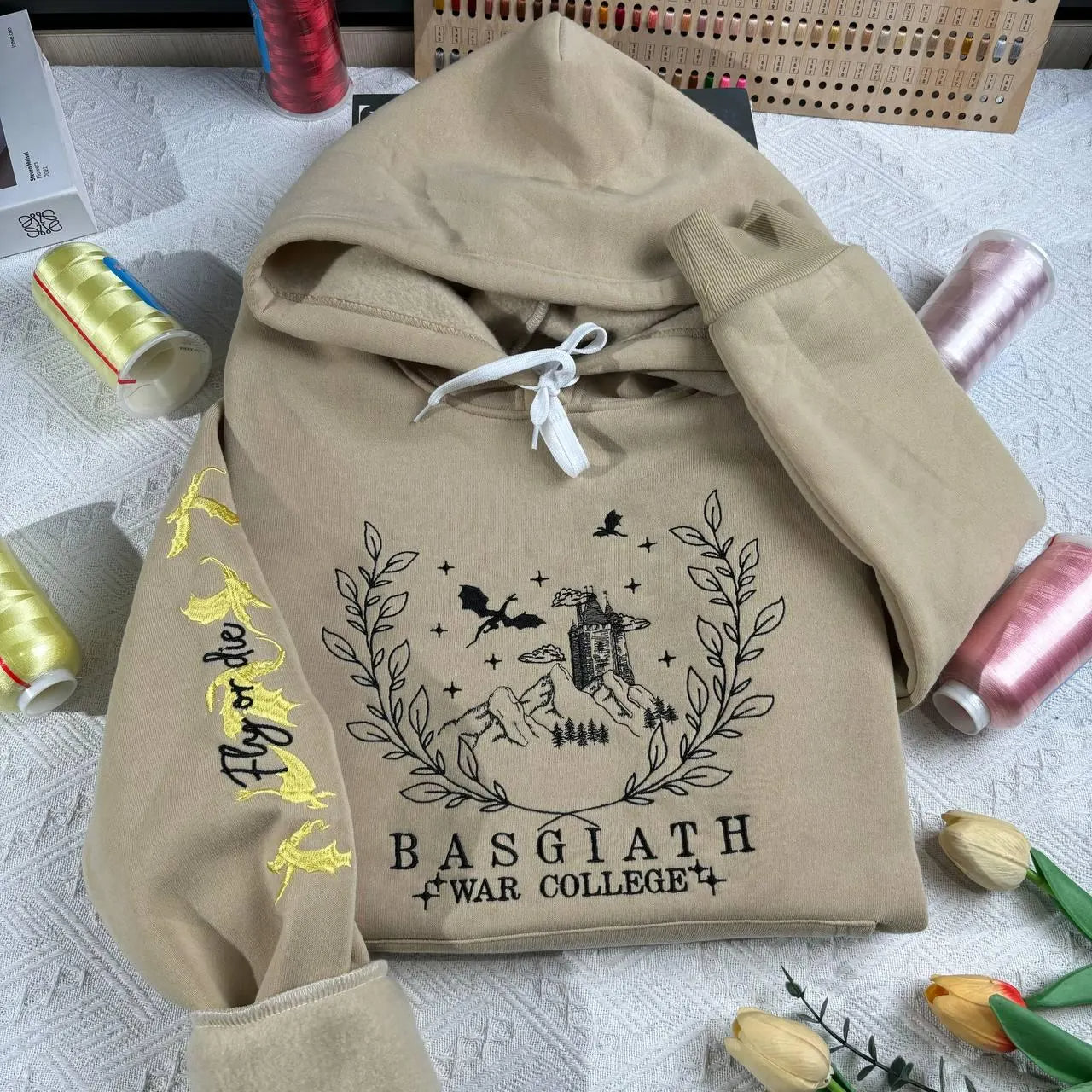 Fourth Wing Series Embroidered Sweatshirt, Basgiath War College Hoodie, Fly or Die Shirt