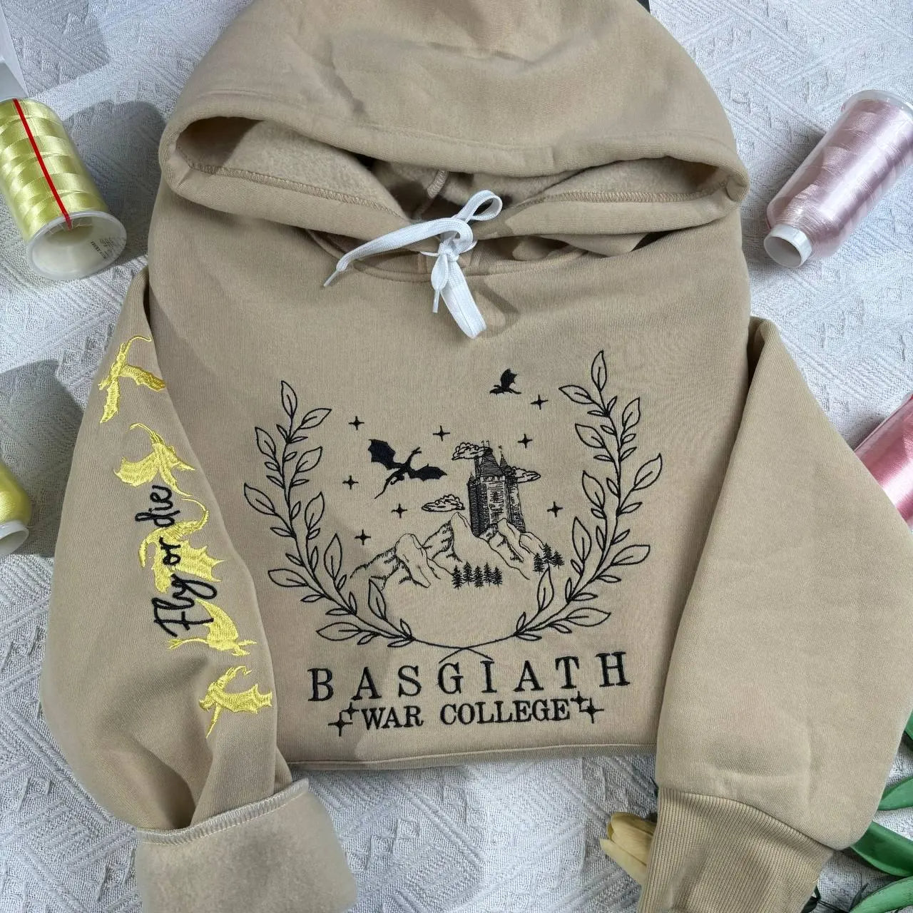 Fourth Wing Series Embroidered Sweatshirt, Basgiath War College Hoodie, Fly or Die Shirt