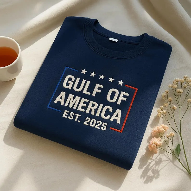 Gulf of America Sweatshirt Embroidery, Funny Gulf of Mexico USA Shirt, Gulf of America Parody Shirt, American
