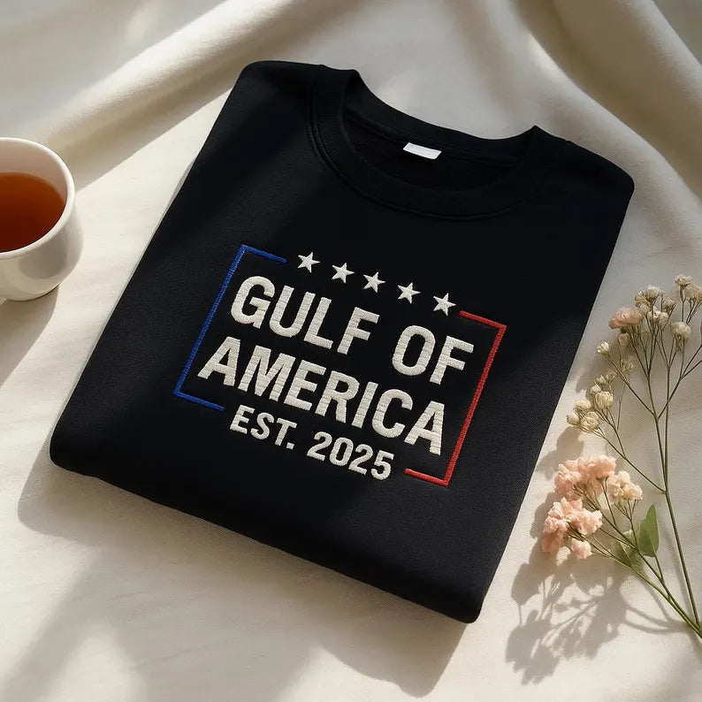 Gulf of America Sweatshirt Embroidery, Funny Gulf of Mexico USA Shirt, Gulf of America Parody Shirt, American