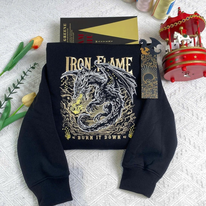 Iron Flame Embroidered Custom Sleeve Hoodie, Fourth Wing Sweatshirt, Basgiath War College Shirt, Dragon Rider,Violt Sorrengail,Rebecca Yoros