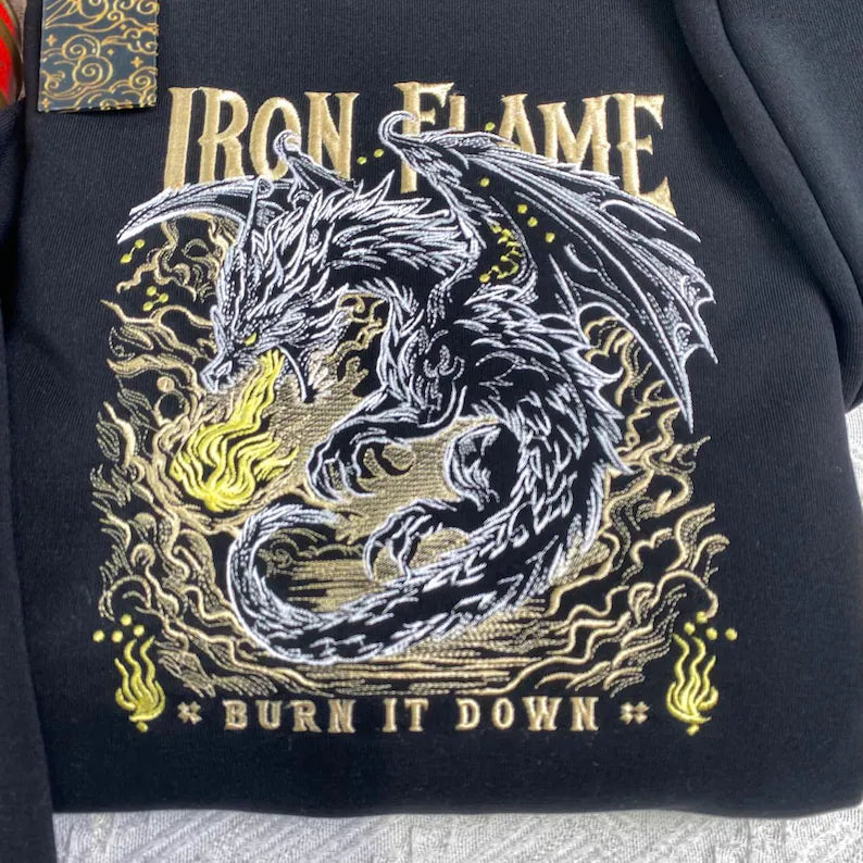 Iron Flame Embroidered Custom Sleeve Hoodie, Fourth Wing Sweatshirt, Basgiath War College Shirt, Dragon Rider,Violt Sorrengail,Rebecca Yoros