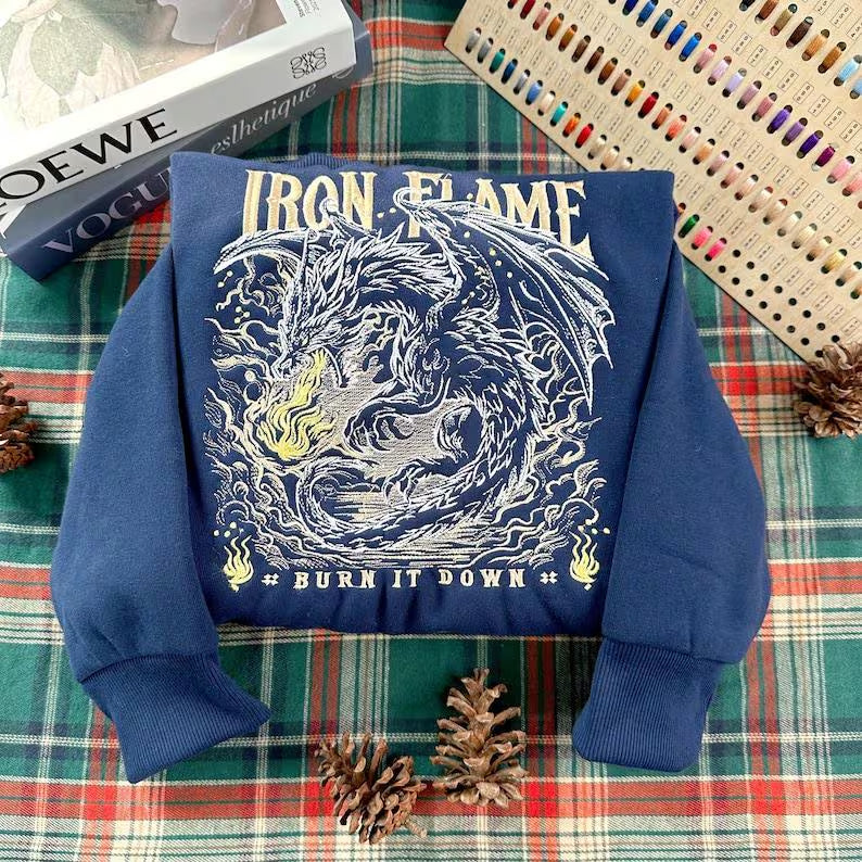 Iron Flame Embroidered Custom Sleeve Hoodie, Fourth Wing Sweatshirt, Basgiath War College Shirt, Dragon Rider,Violt Sorrengail,Rebecca Yoros