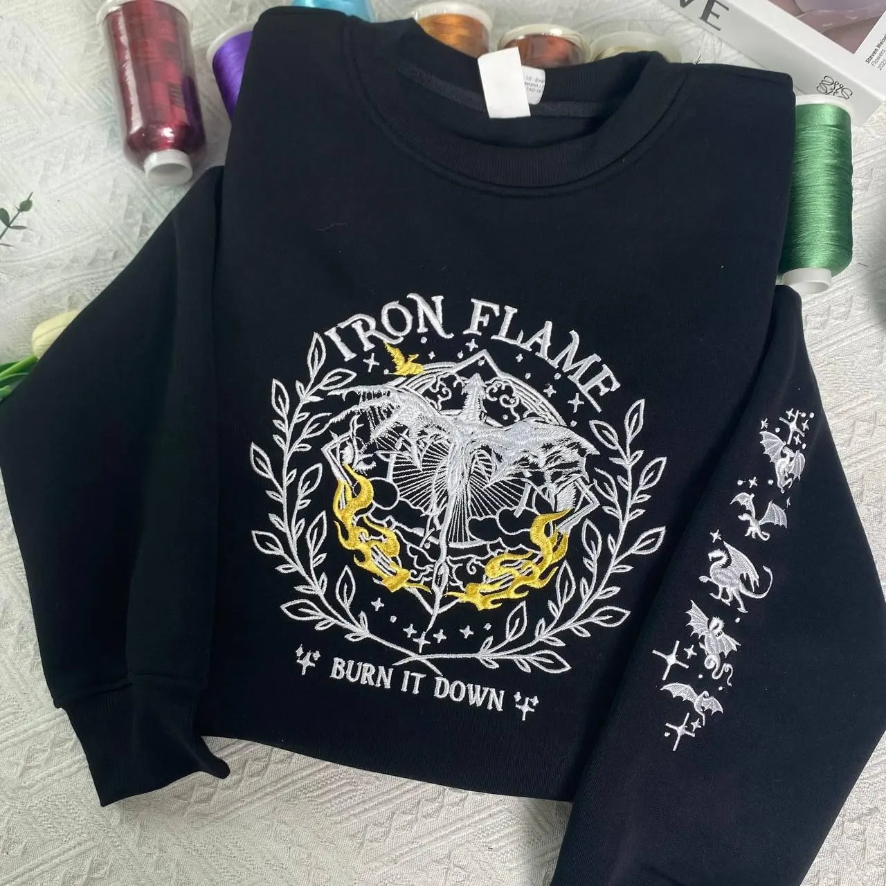 Iron Flame Embroidered Sweatshirt , Basgiath War College Hoodie, Fourth Wing Shirt