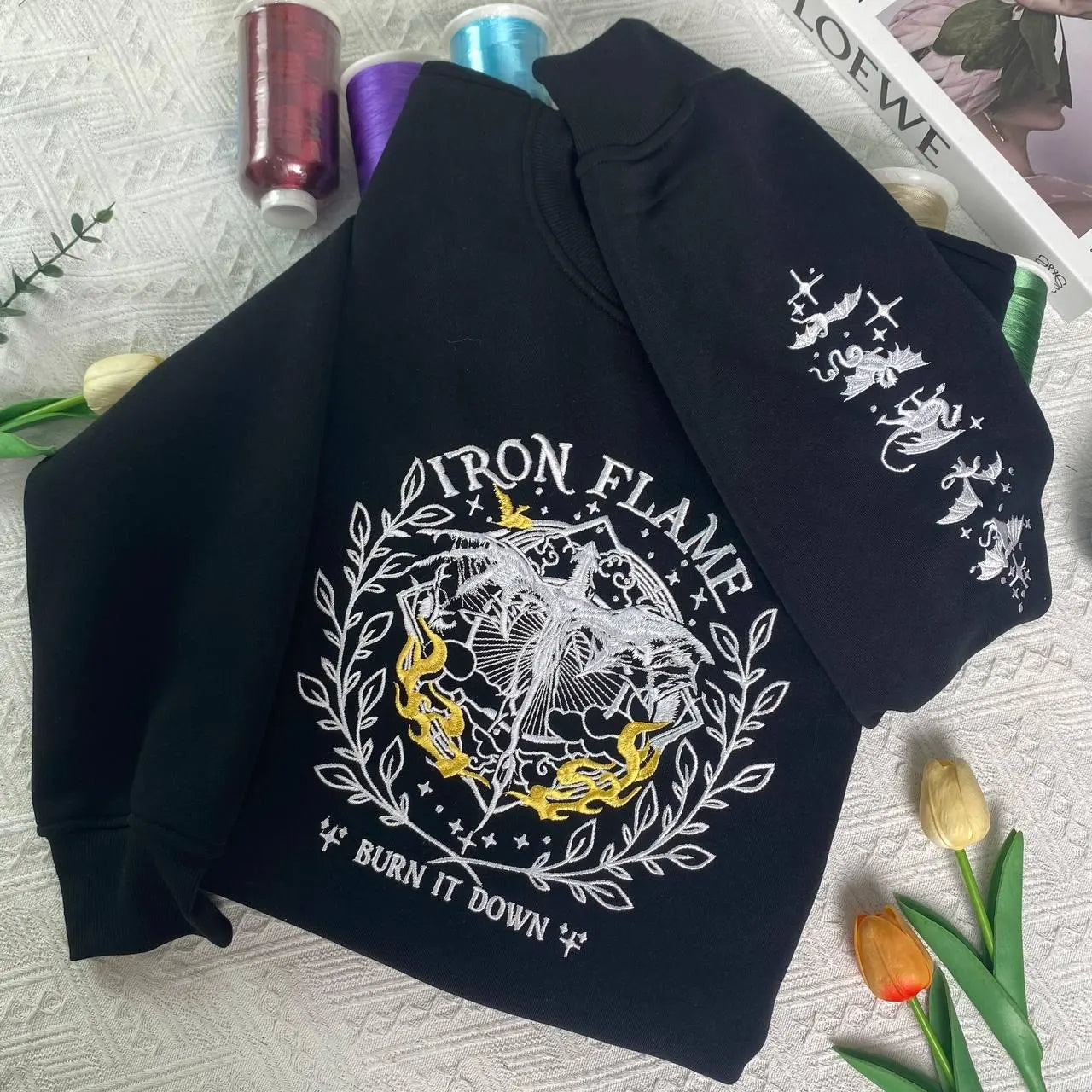 Iron Flame Embroidered Sweatshirt , Basgiath War College Hoodie, Fourth Wing Shirt
