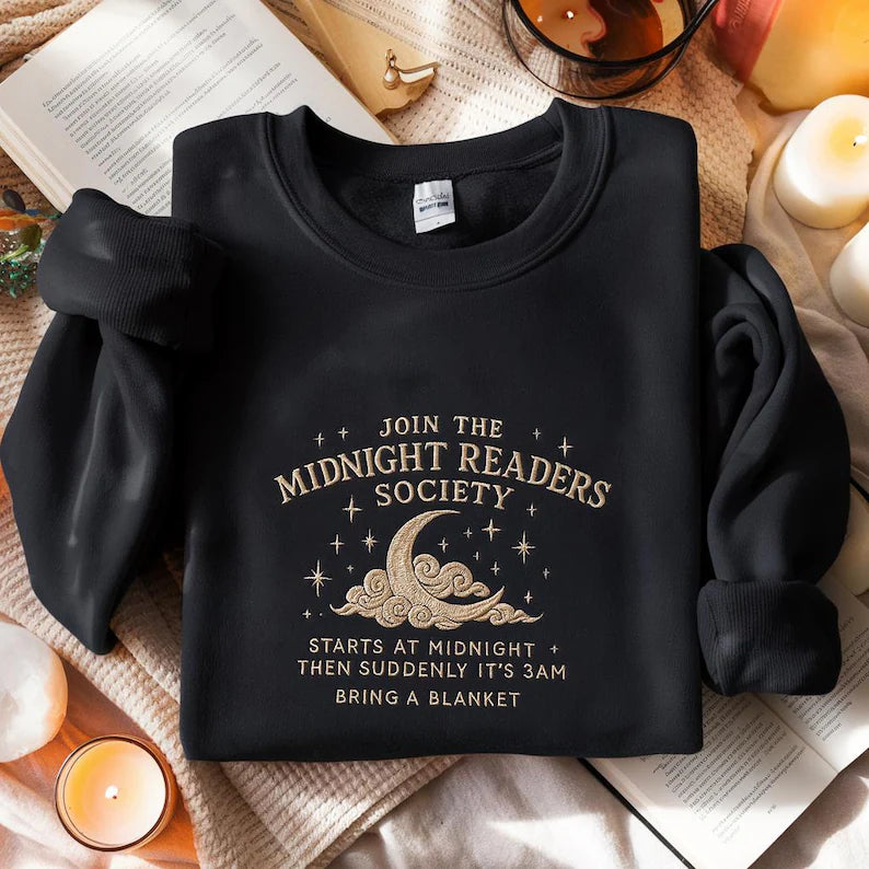 Late Night Readers Book Club Embroidered Sweatshirt, Reading Shirt for Night Owl Reader, Bookstagram Booktok Merch, Literary Bookworm Shirt