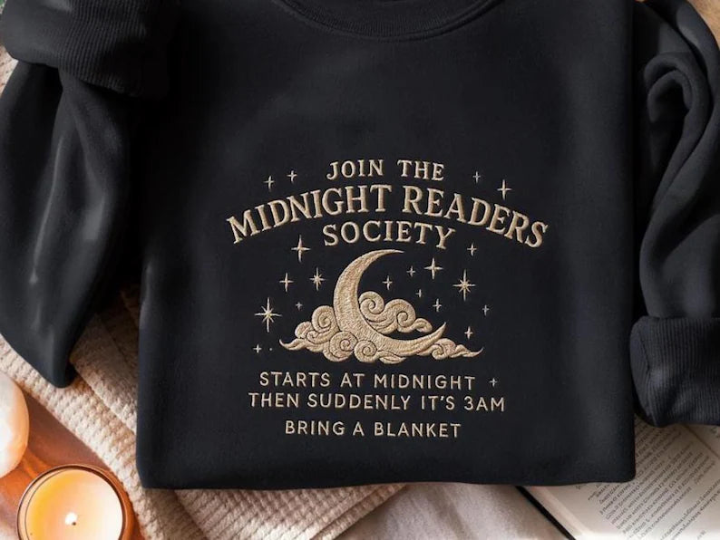 Late Night Readers Book Club Embroidered Sweatshirt, Reading Shirt for Night Owl Reader, Bookstagram Booktok Merch, Literary Bookworm Shirt