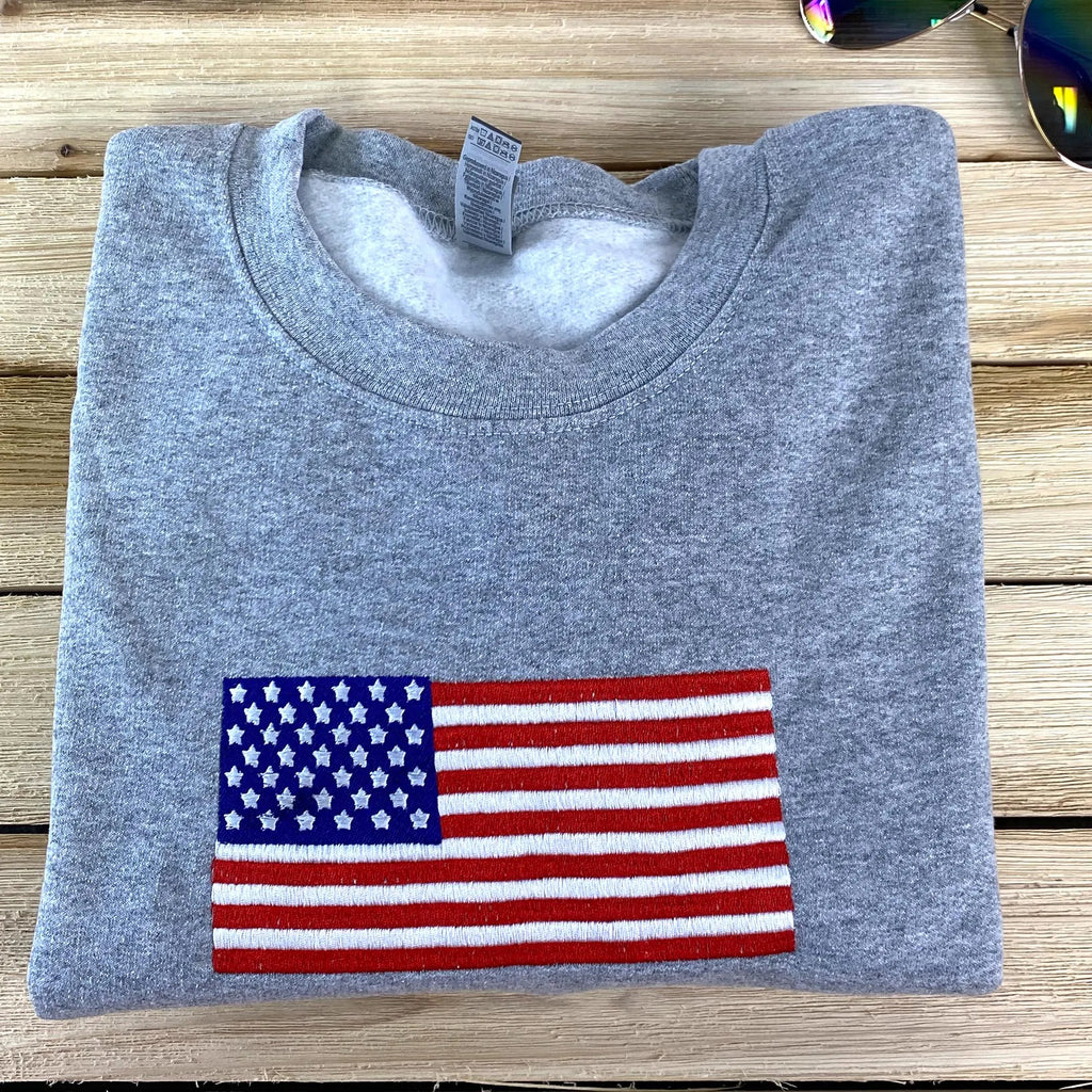 American Flag Embroidered Sweatshirt - USA Patriotic Crewneck - USA Shirt - America Sweatshirt - 4th of July Gift For Men and Women