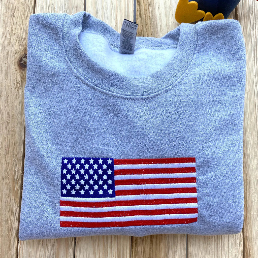 American Flag Embroidered Sweatshirt - USA Patriotic Crewneck - USA Shirt - America Sweatshirt - 4th of July Gift For Men and Women