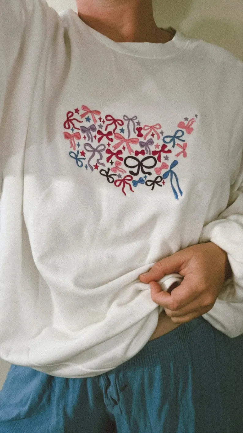 United Bows of America Embroidered Sweatshirt, States sweatshirt, American Girlie Bows, Map