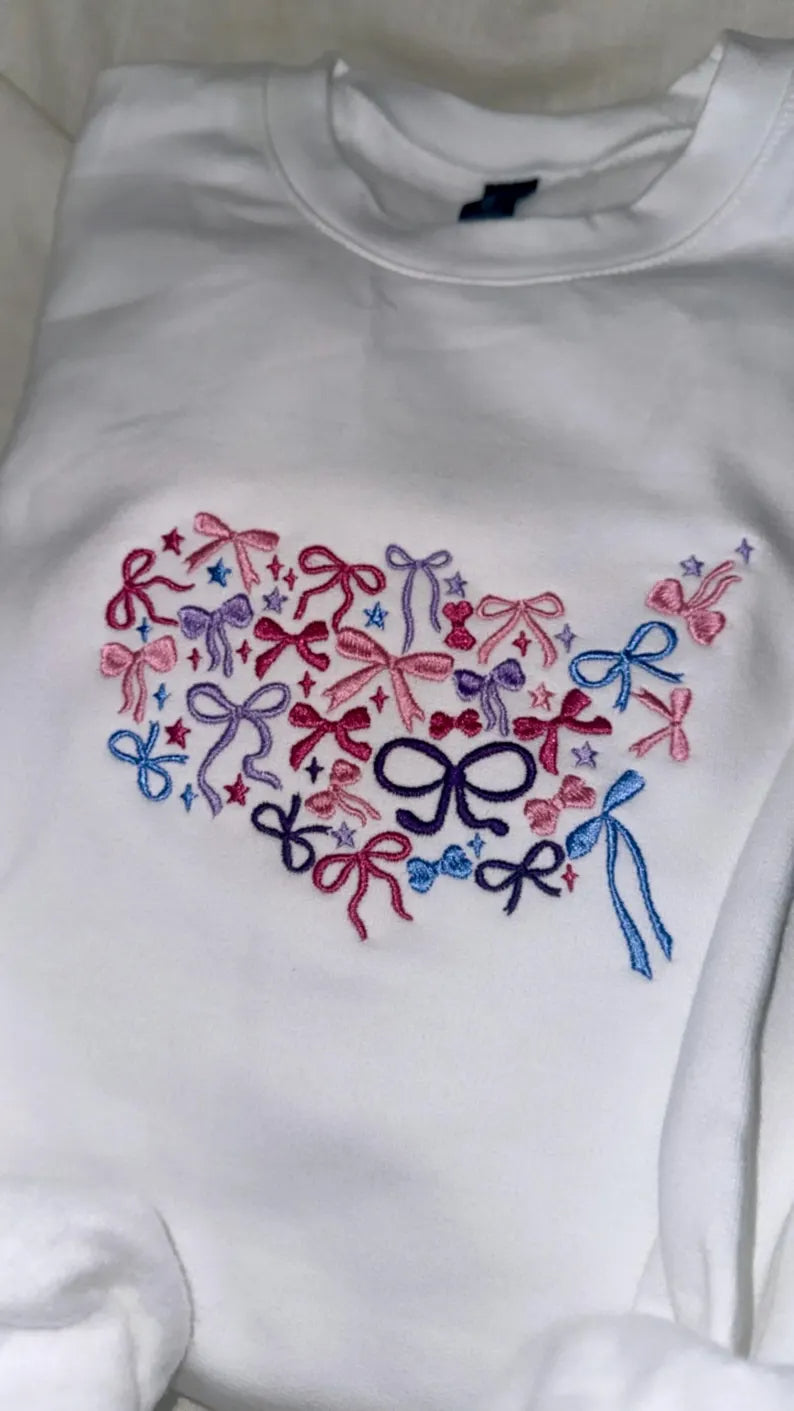 United Bows of America Embroidered Sweatshirt, States sweatshirt, American Girlie Bows, Map