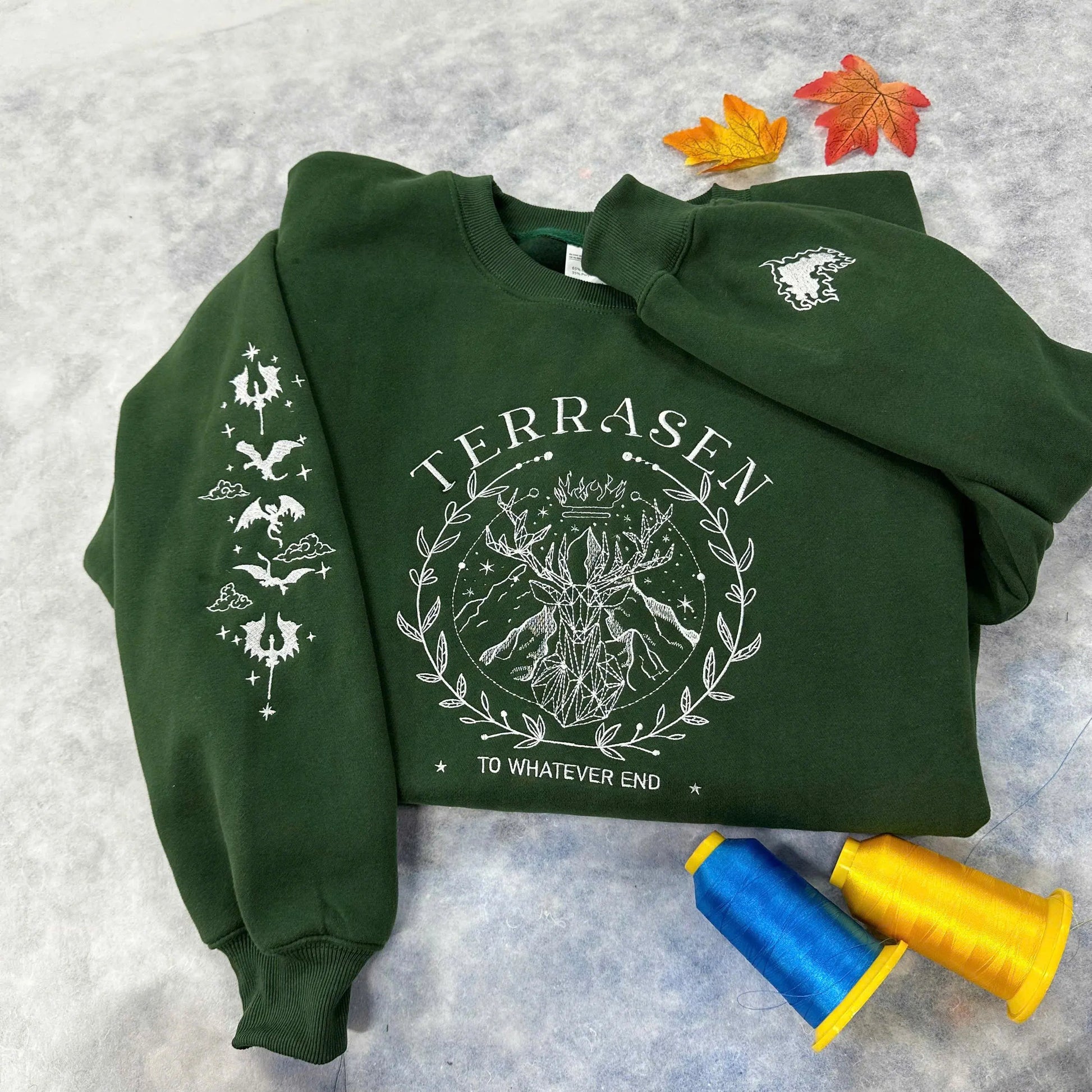 Terrasen shirt Embroidery, To Whatever End Embroidery, Throne of Glass Sweatshirt, gift for mother, gift for birtherday