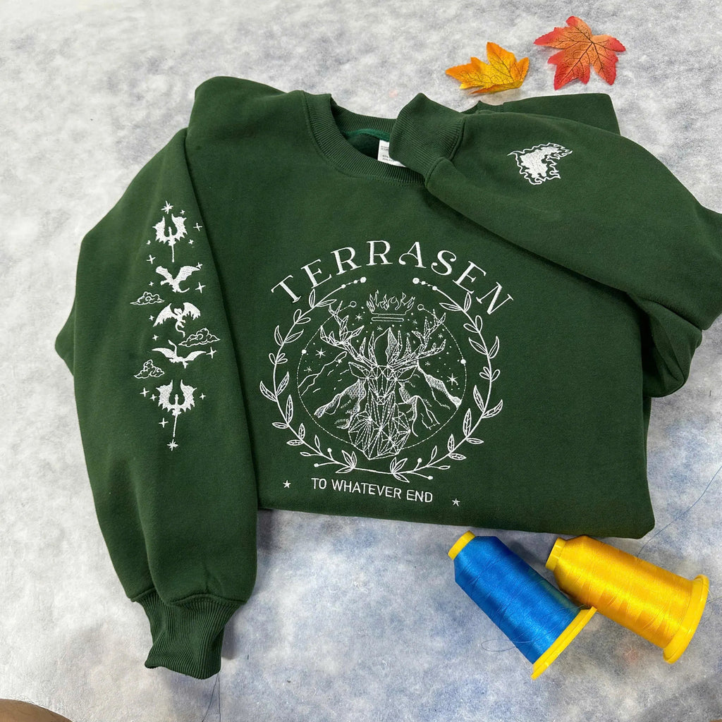 Terrasen shirt Embroidery, To Whatever End Embroidery, Throne of Glass Sweatshirt, gift for mother, gift for birtherday