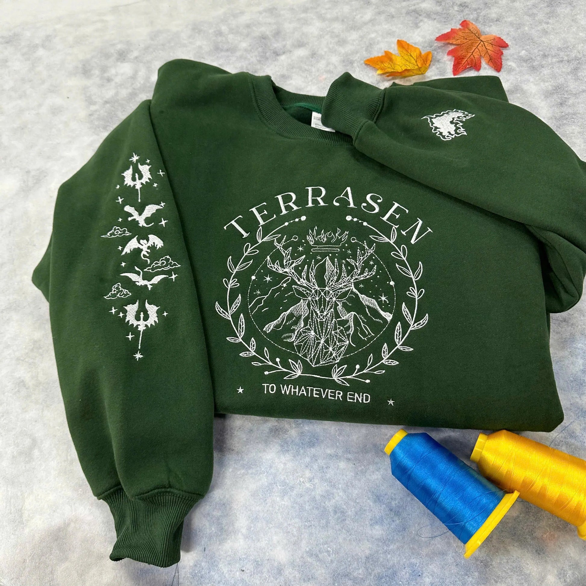 Terrasen shirt Embroidery, To Whatever End Embroidery, Throne of Glass Sweatshirt, gift for mother, gift for birtherday