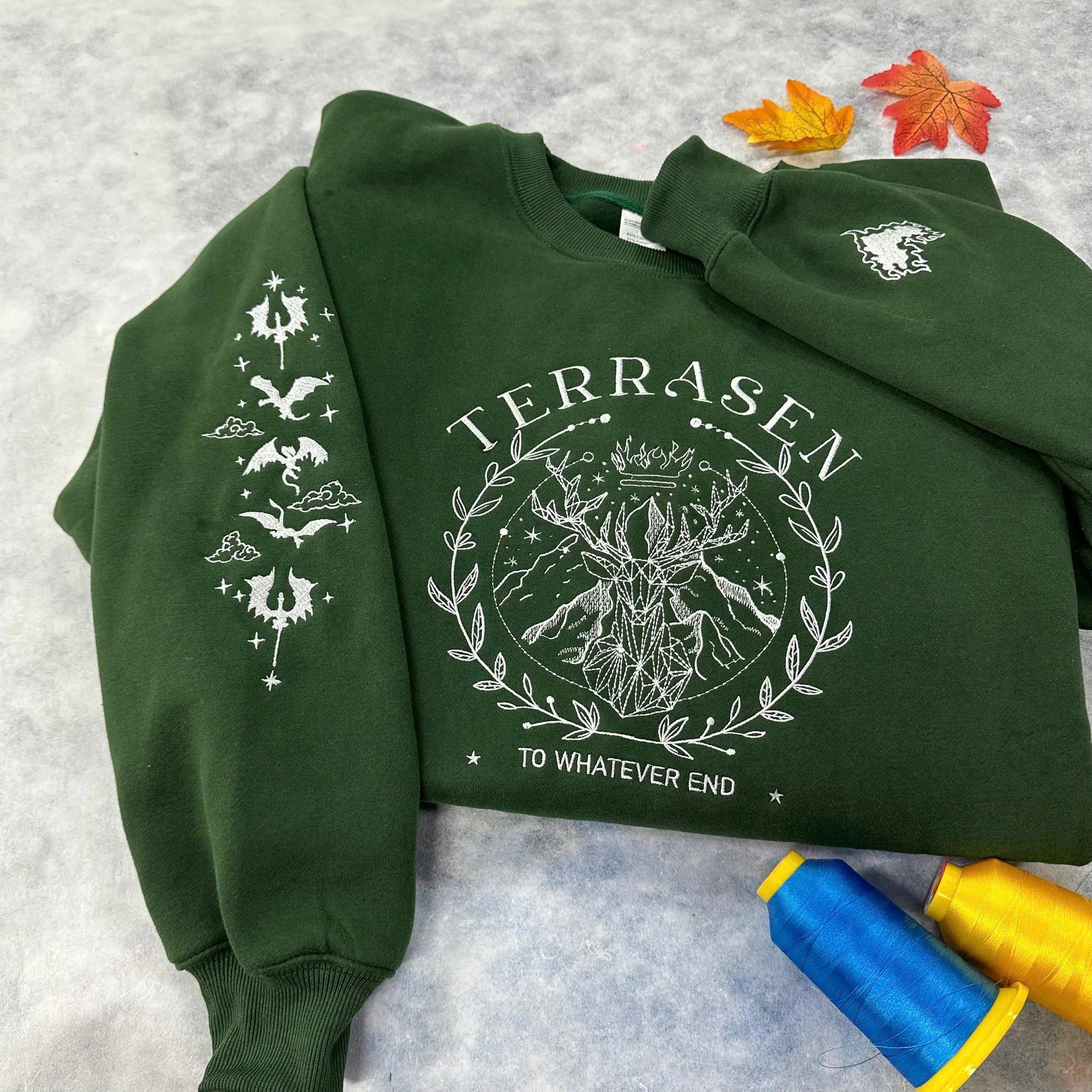 Terrasen shirt Embroidery, To Whatever End Embroidery, Throne of Glass Sweatshirt, gift for mother, gift for birtherday