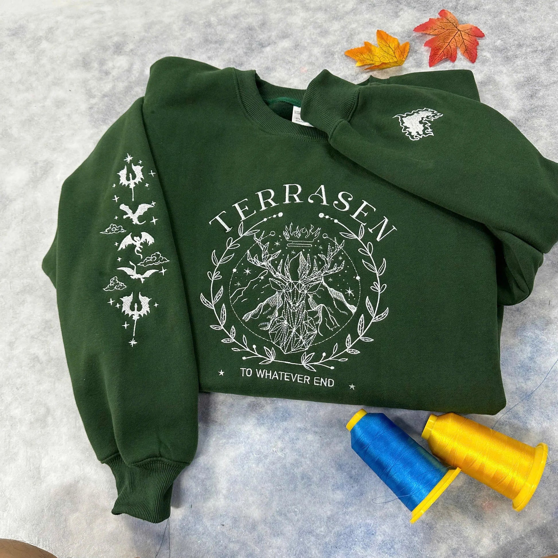 Terrasen shirt Embroidery, To Whatever End Embroidery, Throne of Glass Sweatshirt, gift for mother, gift for birtherday